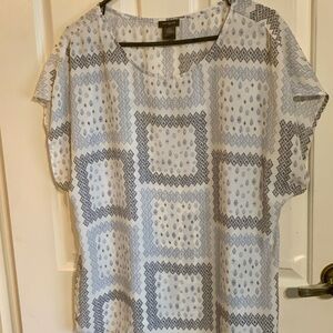 Ann Taylor Gray and Blue Patterned Blouse